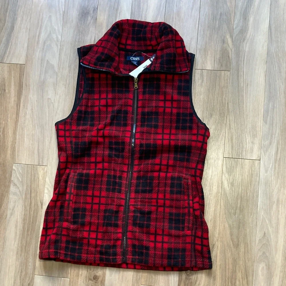 Chaps vest fleece checkered plaid print zip front vest with pockets S - Picture 15 of 17